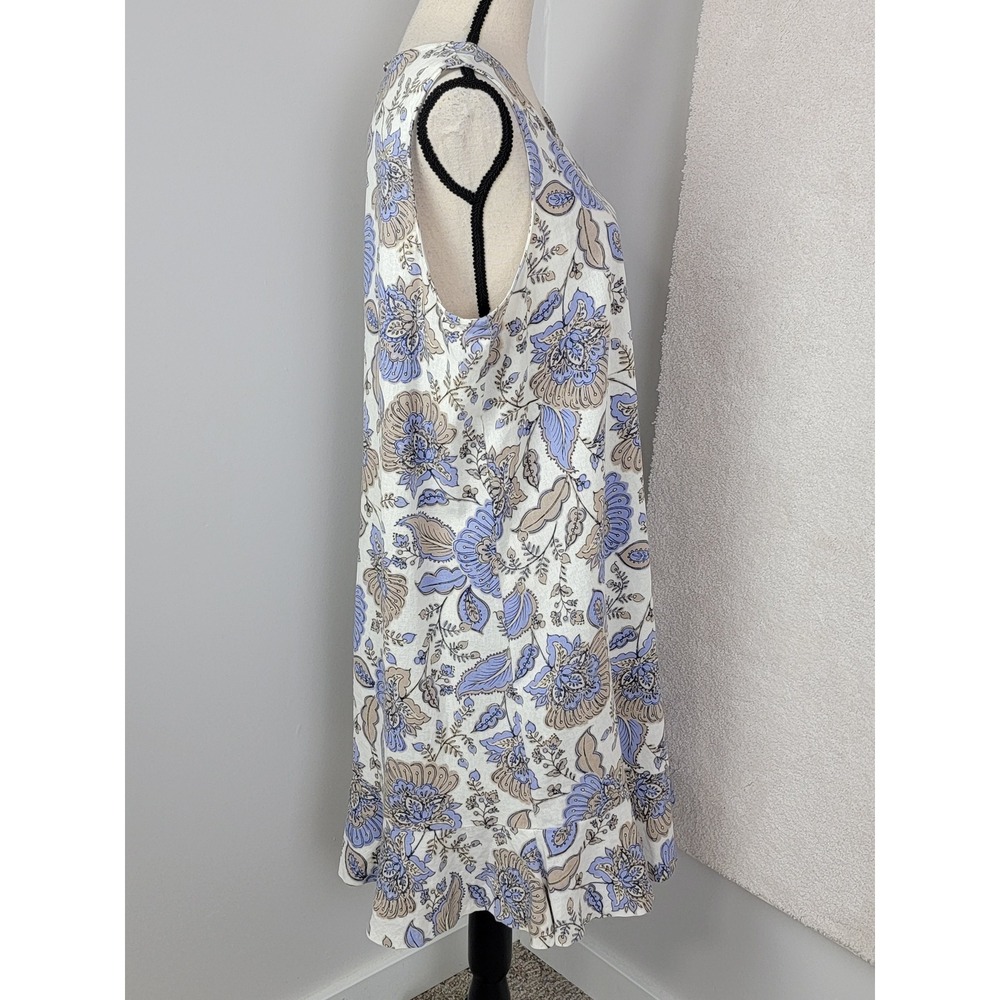 Tommy Hilfiger Floral Shift Dress 14 Blue Tan Linen Ruffle Coastal Hamptons - Picture 8 of 9